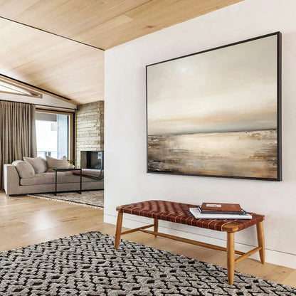 “Beige Sea Horizon” - Beige, gray, white; soft, muted seascape with gentle waves CT1572