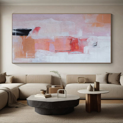 “Pink - Orange - White Abstract Forms” Impressionistic Acrylic Art CT0221