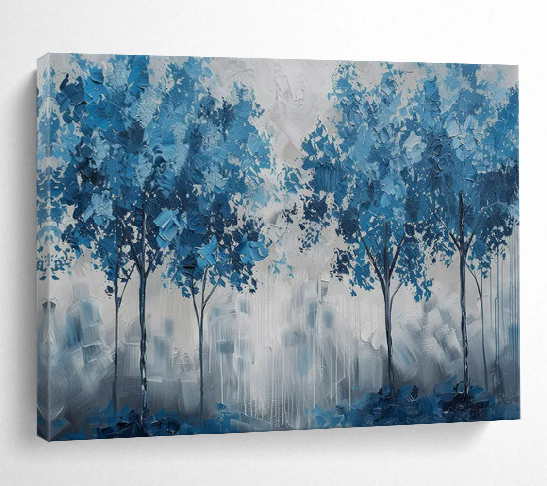 “Blue Trees in a Misty Forest” – Impressionistic Landscape Acrylic Painting CT1758