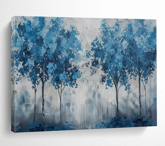 “Blue Trees in a Misty Forest” – Impressionistic Landscape Acrylic Painting CT1758
