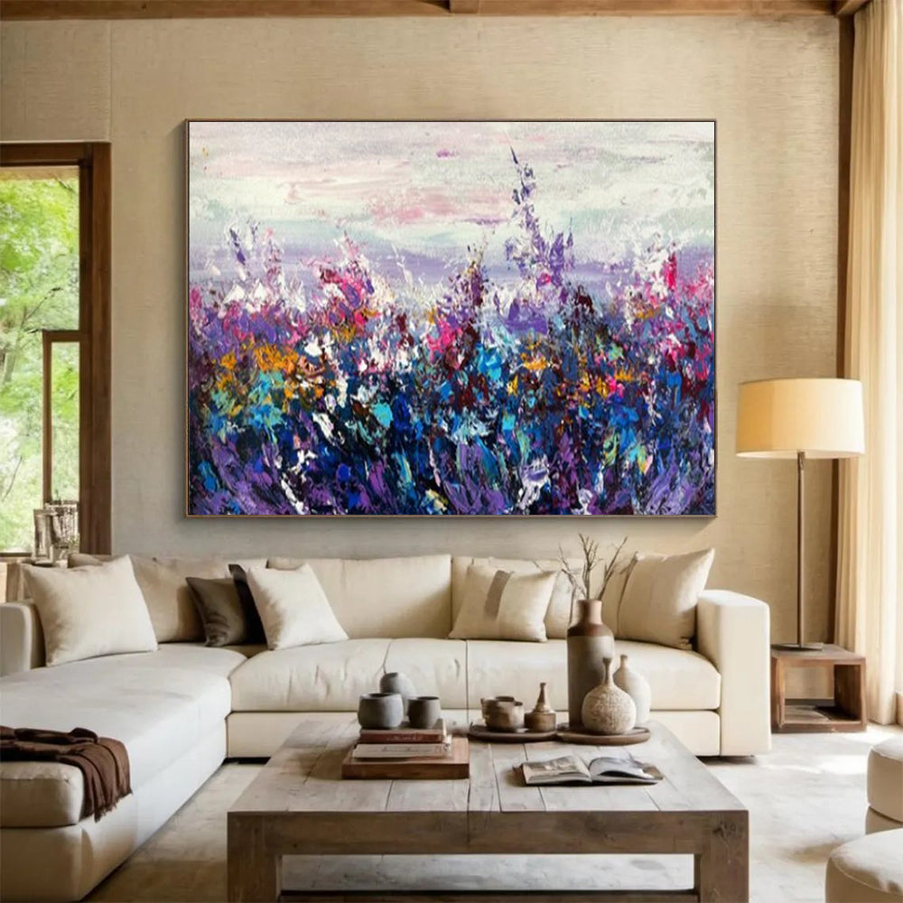 “Purple Meadow” - Shades of purple, pink, blue, and yellow; a dreamy flower field with colors blending like a hazy mist CT1530