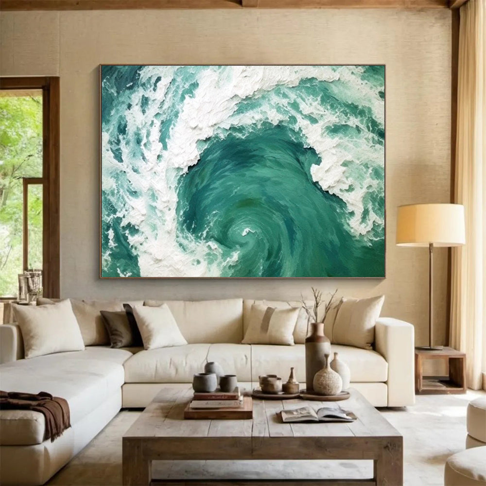 “Hand - painted Sea Vortex” - 3D - textured sea swirl in turquoise and white CT1645