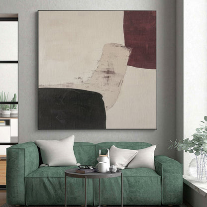 “Beige - Black - Burgundy Shapes” Abstract Acrylic Art CT0265