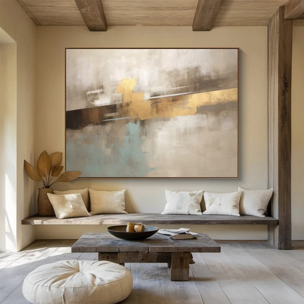 “Neutral Tones with Gold Accent” – Abstract Minimalist Acrylic Painting CT1714