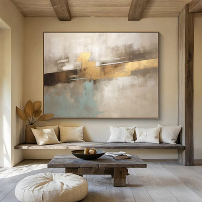 “Neutral Tones with Gold Accent” – Abstract Minimalist Acrylic Painting CT1714