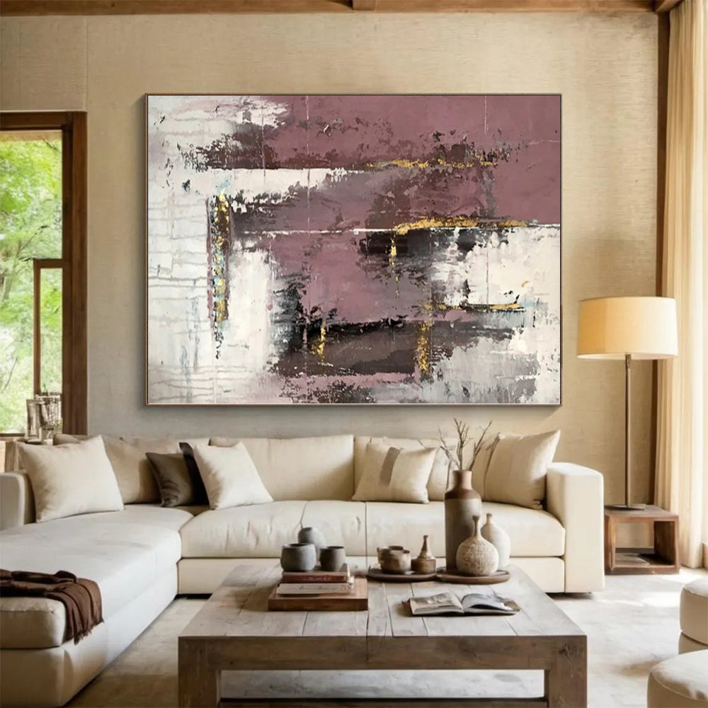“Mauve and Gold Textured Abstract”，Textured Abstract Painting CT0366