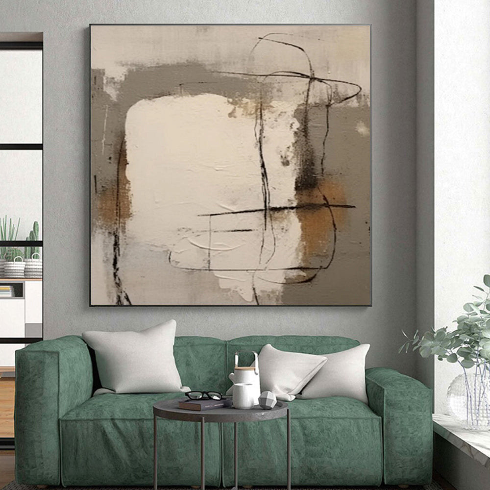 “Neutral Shapes with Black Lines”，Abstract Geometric Oil Painting CT0541