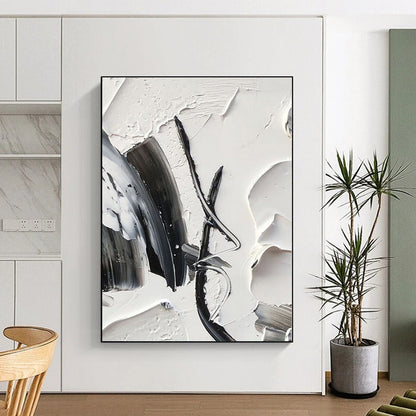 “Black - White Textured Forms” Impasto Acrylic Art CT0243
