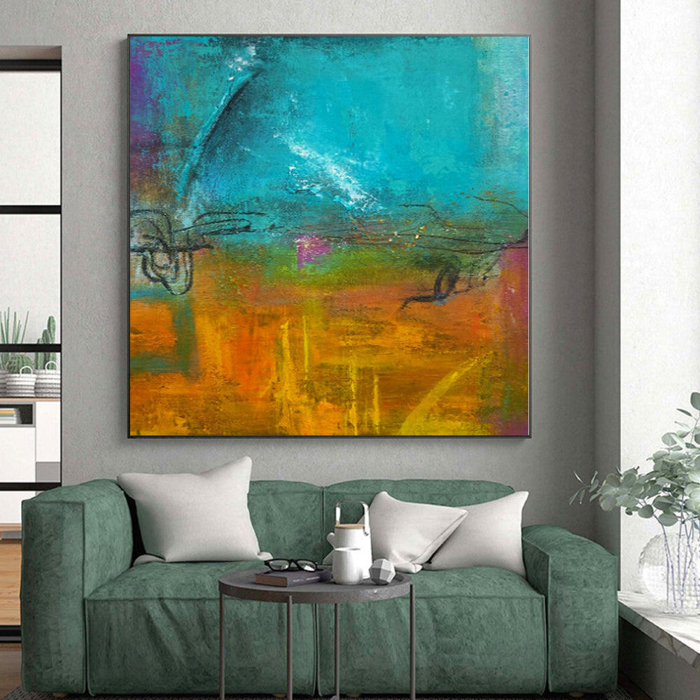 “Vibrant Terrain” - Abstract Painting with Teal, Green, Orange, Purple, Yellow CT0059