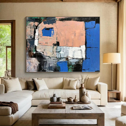 “Blue - Peach Urban Abstraction” - Abstract Cityscape Art CT0468