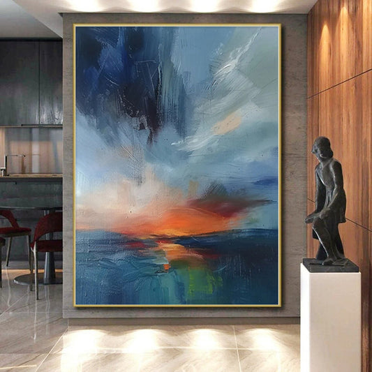 “Coastal Sunset Swirl” - Abstract Work with Blue, Orange, Pink, Green CT0087