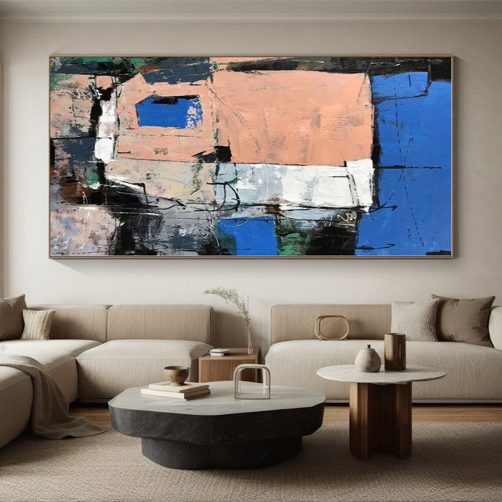 “Blue - Peach Urban Abstraction” - Abstract Cityscape Art CT0468