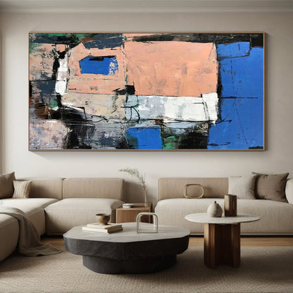 “Blue - Peach Urban Abstraction” - Abstract Cityscape Art CT0468