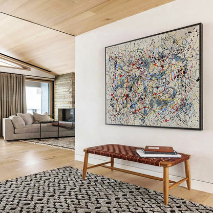 “Colorful Dripping Cacophony” - Black, white, yellow, red, blue; vibrant chaotic drips CT1589