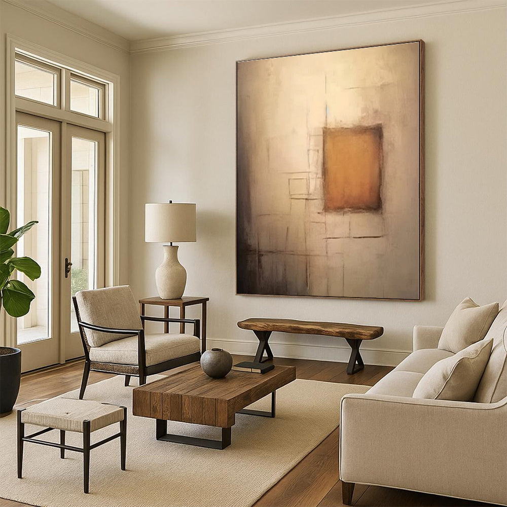 “Minimalist Brown and Beige Forms”，Abstract Geometric Acrylic Art CT0535