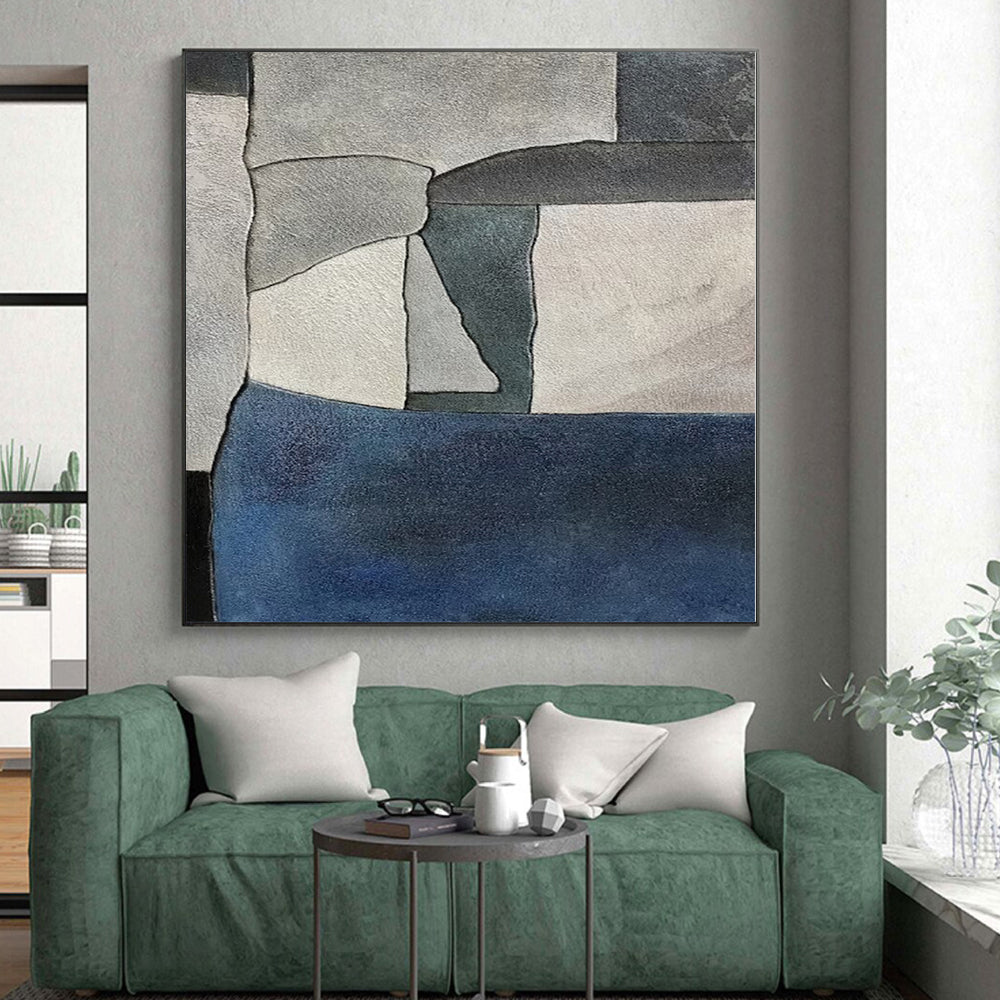 “Gray & Blue Patchwork: Minimalist Abstraction” - Abstract Minimalist Painting CT0386