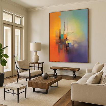 “Colorful Gradient Cityscape” Abstract Acrylic Art CT0234