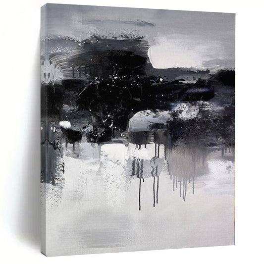 “Black - White Abstract Drizzle”，Expressive Abstract Painting CT0376