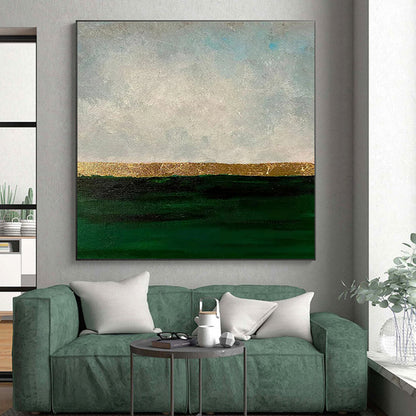 “Gold - Green - Grey Sea Horizon”，Minimalist Seascape Art CT0644