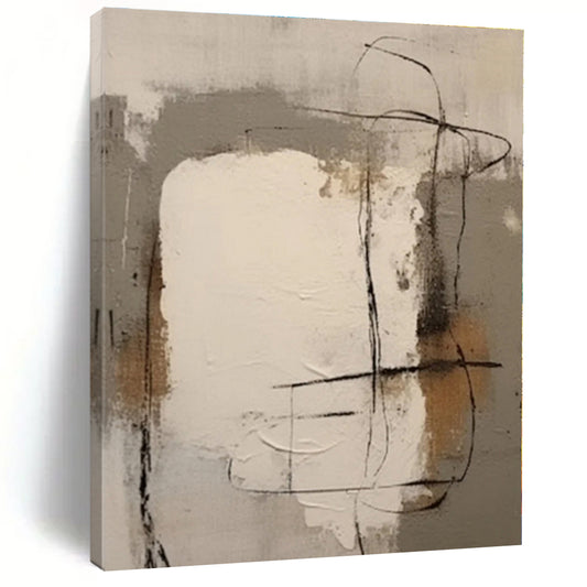 “Neutral Shapes with Black Lines”，Abstract Geometric Oil Painting CT0541