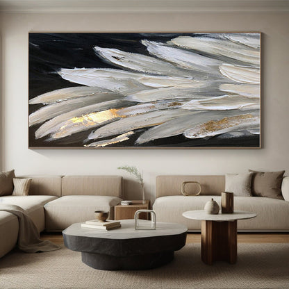 “White - Gold Feather Textures” - Abstract Nature - Inspired Art CT0431