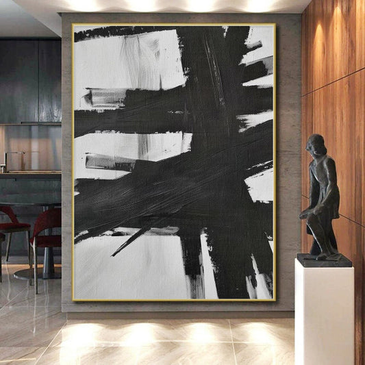 “Black - White Bold Strokes” Abstract Acrylic Art CT0266