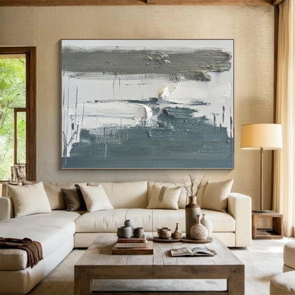 “Gray - White Textured Abstraction” - Abstract Expressionist Art CT0494