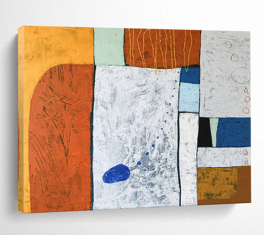 “Textured Color Blocks in Orange, White, and Blue” - Mixed - Media Abstract Art CT1807