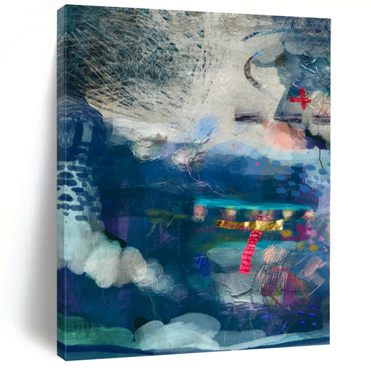 “Blue Collage Dream” - Mixed - Media Art with Blues, Purples, Gold, Pink CT0095