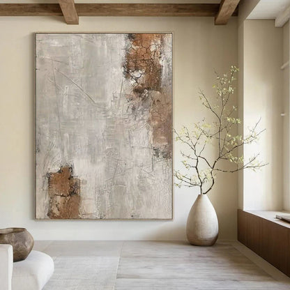 “Crackled Earth Tones” - Abstract Art with Gray, Brown, White CT0105