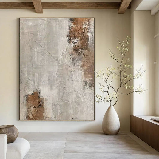 “Crackled Earth Tones” - Abstract Art with Gray, Brown, White CT0105