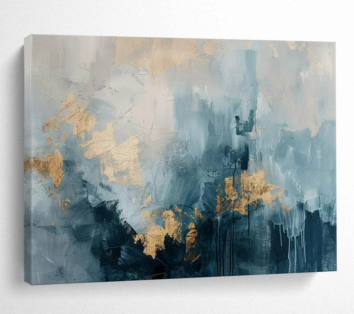 “Blue - Gray and Gold Abstract” – Textured Abstract Acrylic Painting CT1755