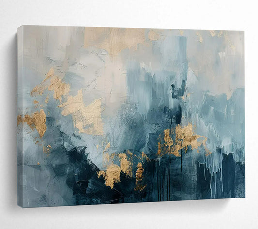 “Blue - Gray and Gold Abstract” – Textured Abstract Acrylic Painting CT1755