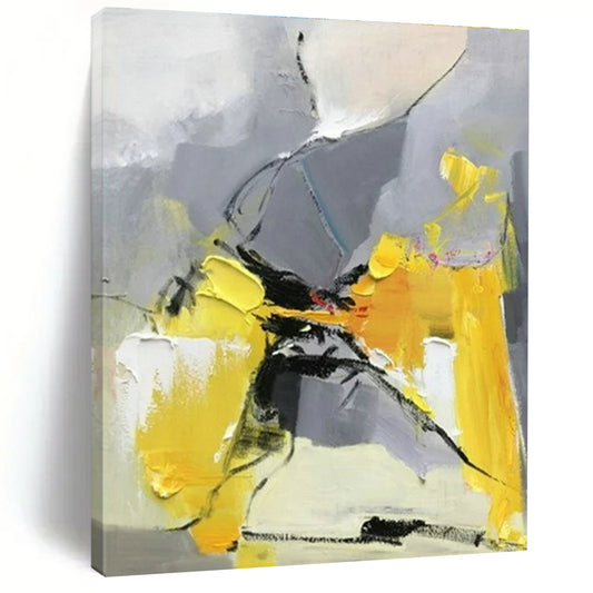 “Yellow - Grey - Black Abstract Composition”，Abstract Expressionist Art CT0618