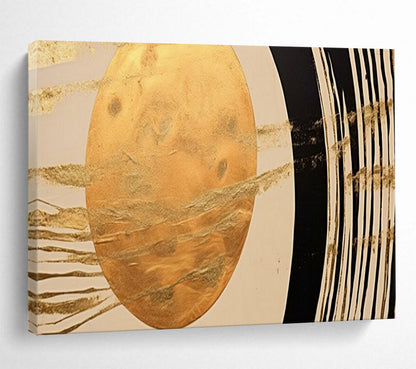 “Golden Orb & Stripes” – Abstract Minimalist Acrylic Painting CT1712