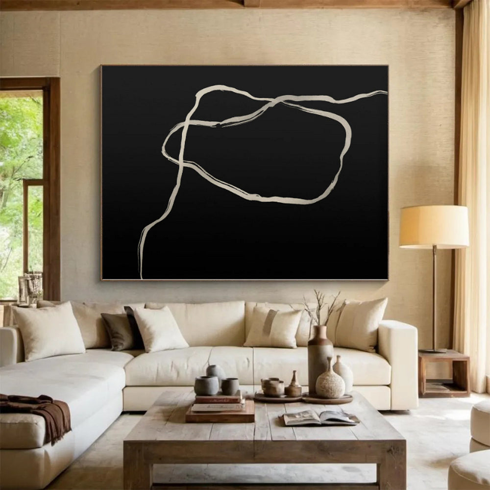 “Organic White Lines on Black” Abstract Acrylic Art CT0336