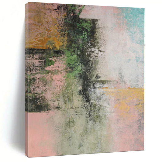 “Blush & Green Fusion” - Abstract Acrylic with Pink, Green, Yellow, Blue CT0044