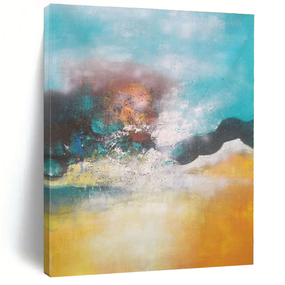 “Turquoise - Orange Abstract Landscape” - Abstract Landscape Art CT0474