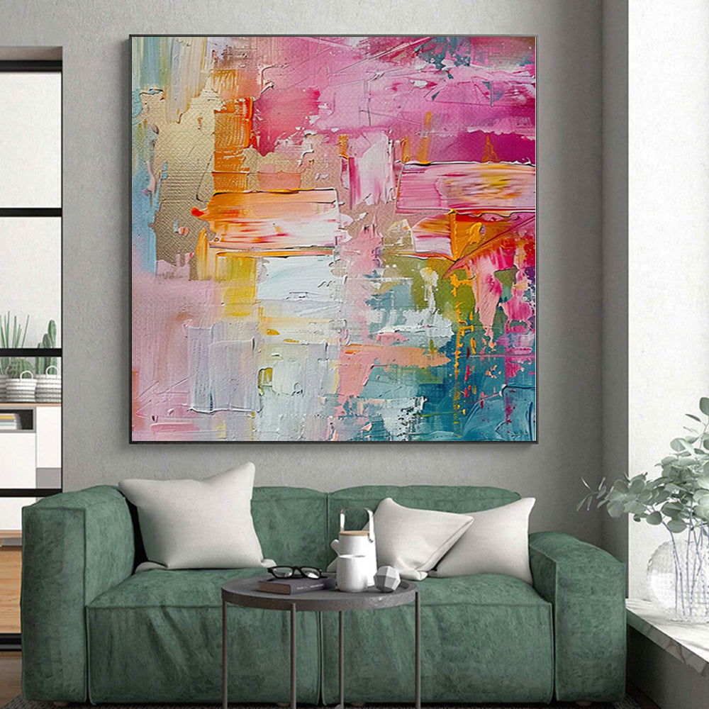 “Vibrant Pink Palette” - Abstract Painting with Pink, Orange, Blue, Green CT0089
