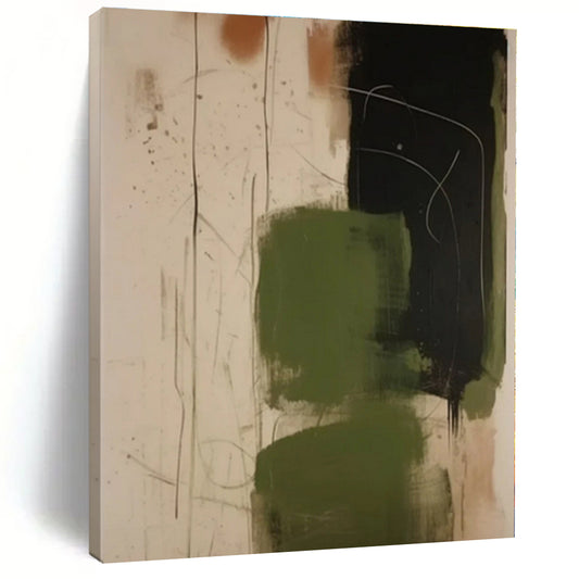 “Green, Black, and Earth Tones”，Abstract Expressive Acrylic Painting CT0533