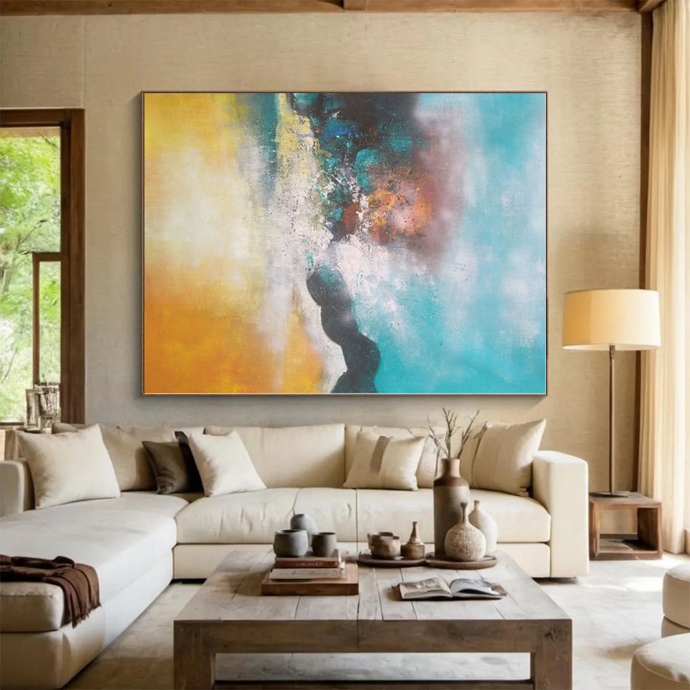 “Turquoise - Orange Abstract Landscape” - Abstract Landscape Art CT0474