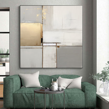 “Gold, Gray & White Blocks: Elegant Abstraction” - Abstract Elegant Painting CT0390
