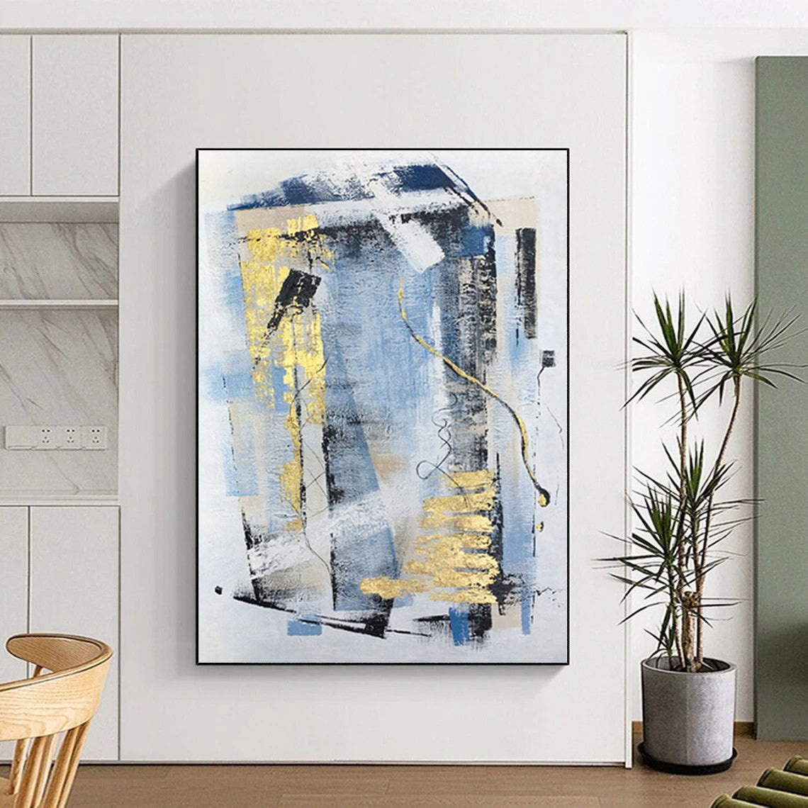“Blue - Gold Geometric Abstraction” Abstract Acrylic Art CT0311