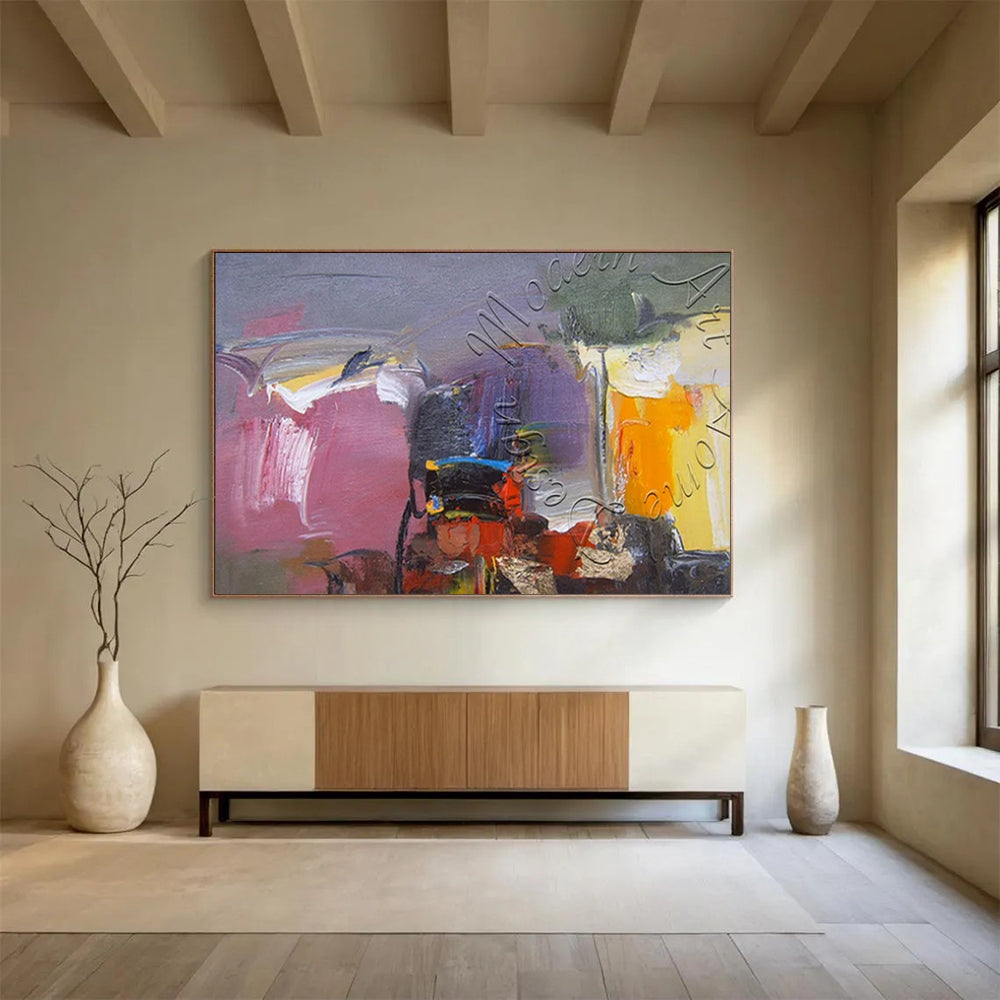 “Colorful Abstract Layers” - Pinks, purples, yellows, oranges; bold, textured color blocks CT1622