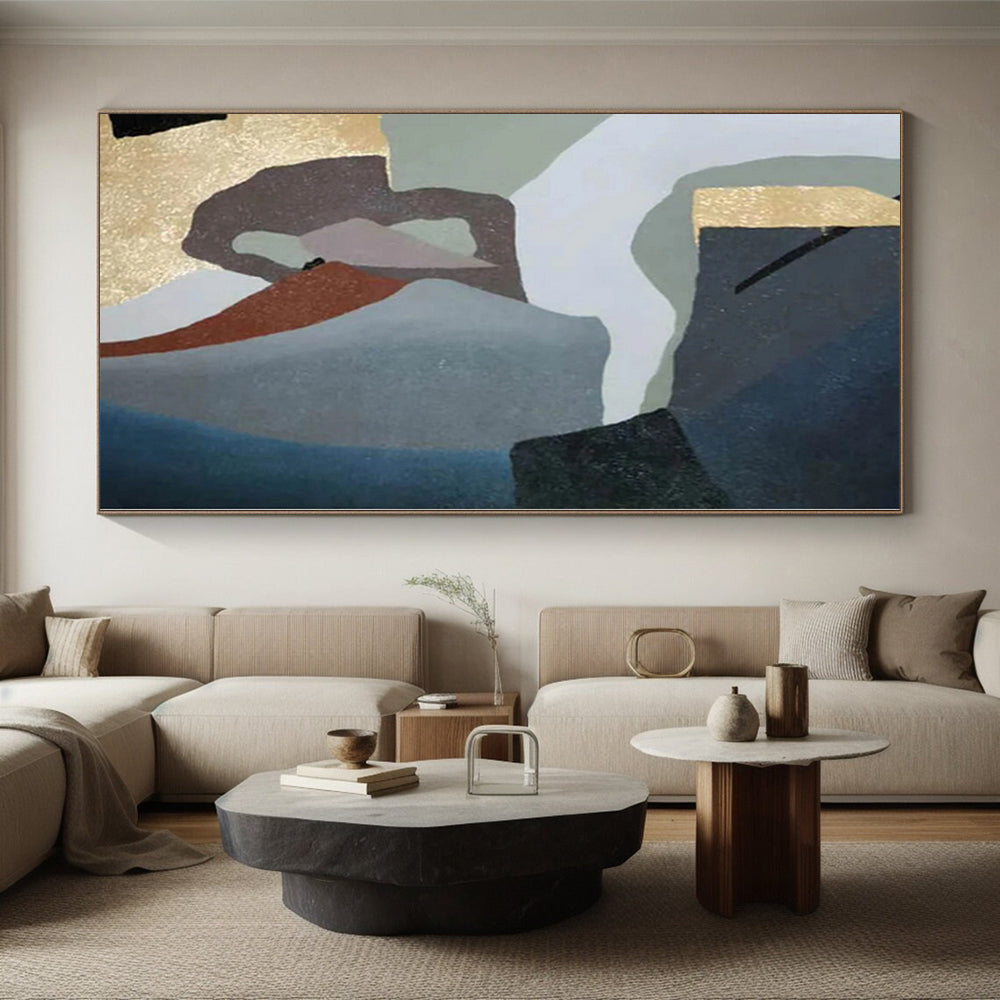 “Geometric Shapes with Gold Accents”，Geometric Abstract Painting CT0371