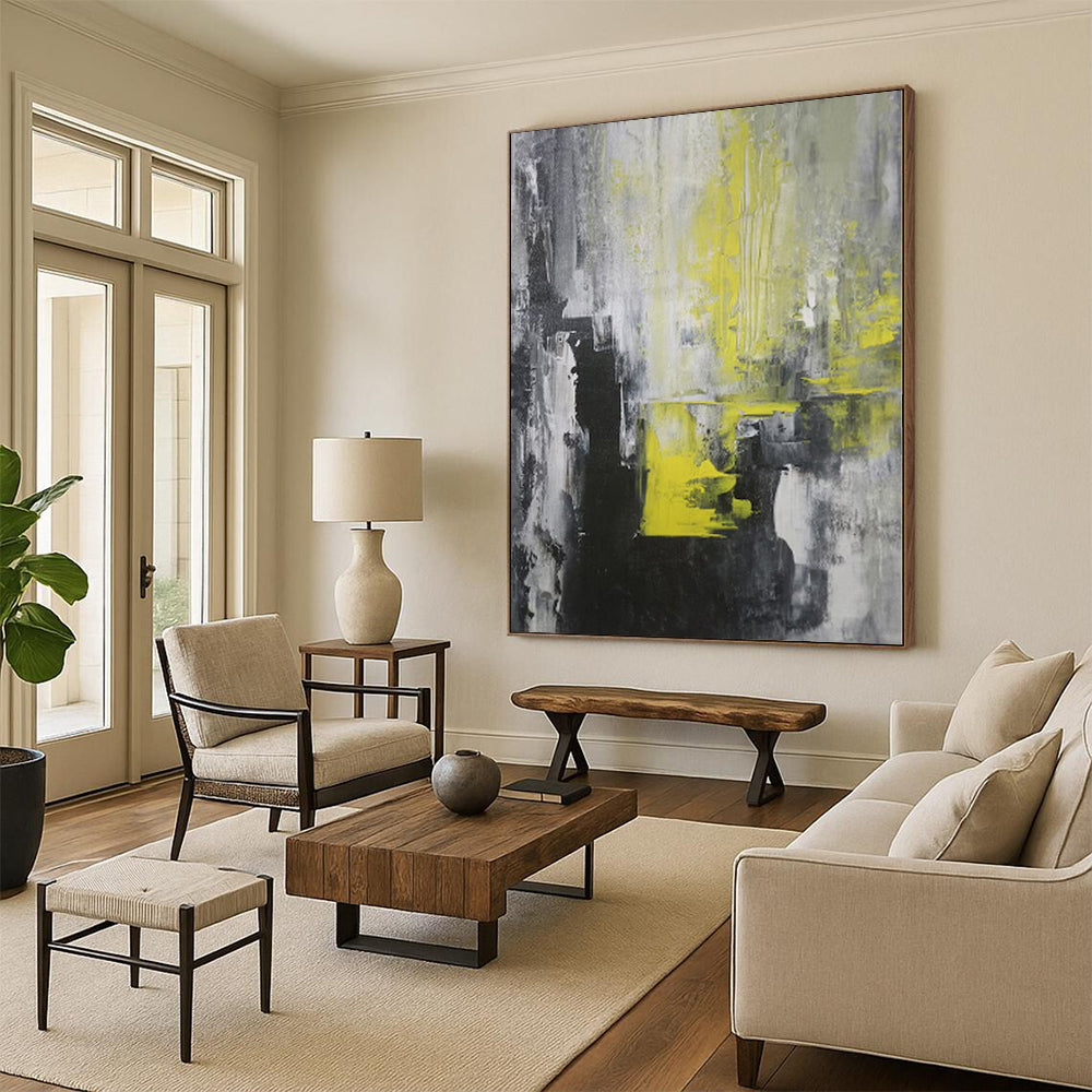 “Neon Urbanity” - Abstract Work with Gray, Yellow, Black, White CT0063