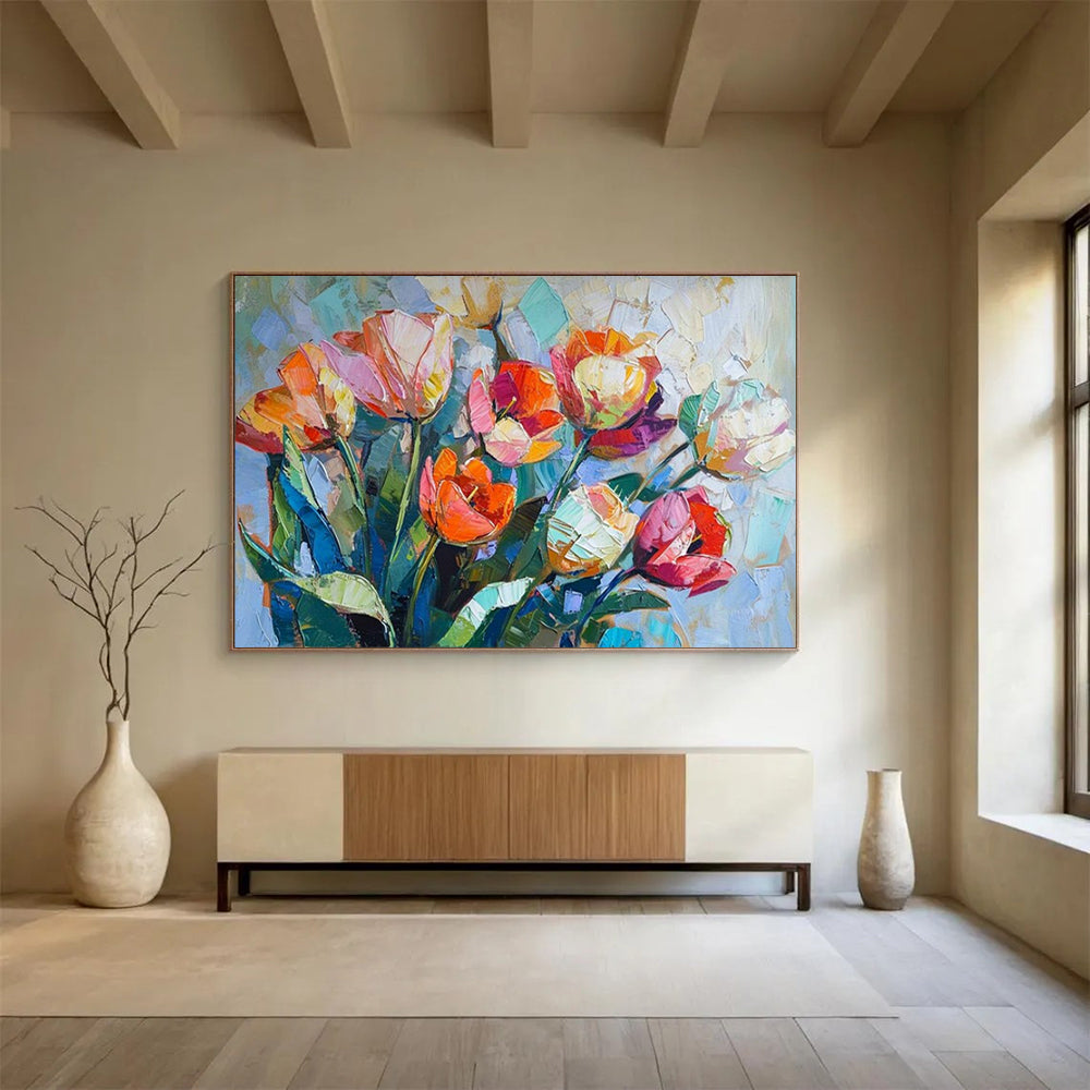 Colorful, textured painting of a bouquet of tulips CT1662