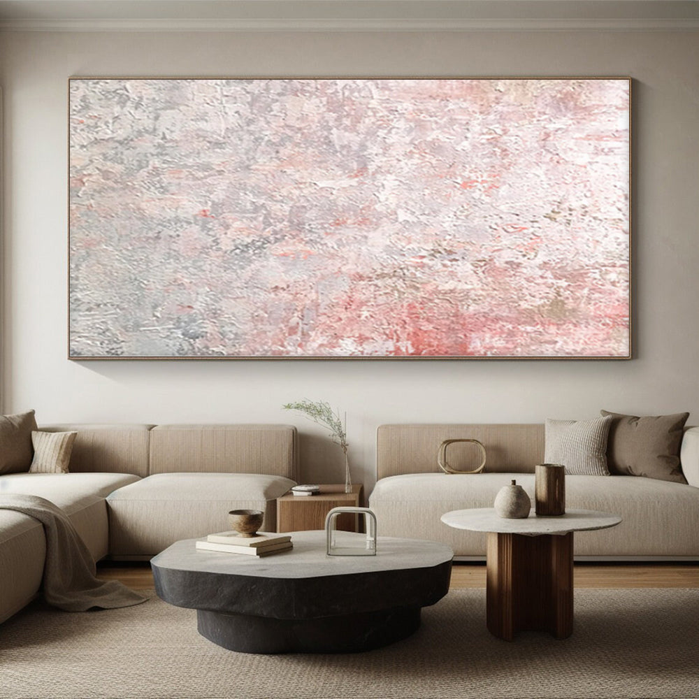 “Blush Concrete” - Abstract Painting with Pink, Gray, White, Red CT0050