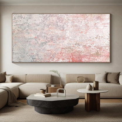 “Blush Concrete” - Abstract Painting with Pink, Gray, White, Red CT0050