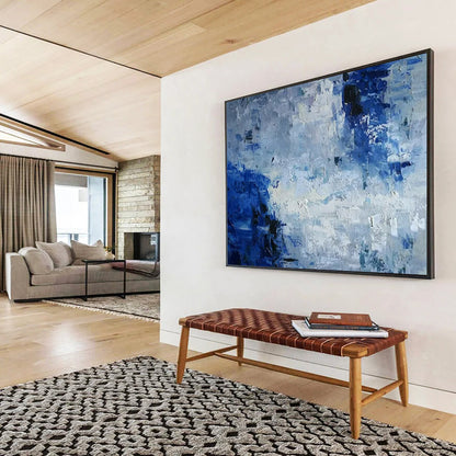 “Blue - Gray Textured Abstraction” - Blue, gray, white; thick textured brushstrokes CT1587